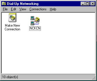 Screenshot of Dial-Up Networking in Windows 95.
