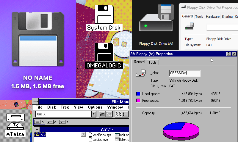 Icons of floppy disks seen in various past and present operating systems.