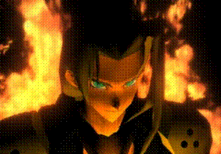 Sephiroth standing in front of flames