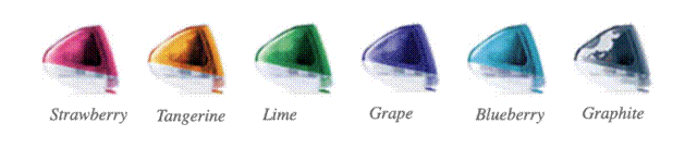 The various colours of the iMac G3.