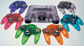 Colourful variants of the Nintendo N64.